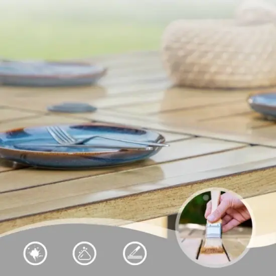 7pc Patio Dining Set with Wood Grain Tabletop & Metal Padded Arm Chairs - Captiva Designs image {2}