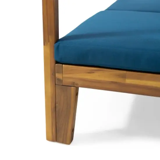 Christopher Knight Home Leaverton Outdoor Acacia Wood 2 Seater Adjustable Daybed with Curtains image {6}