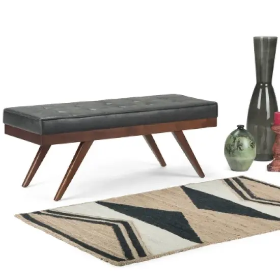 48" Keenan Mid Century Ottoman Bench Faux Air Leather - Wyndenhall image {1}