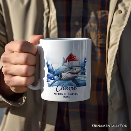 Shark with Santa Hat Mug, Festive Christmas Gift (Non-Custom)| OrnamentallyYou image {2}
