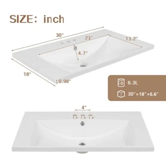 30" Bathroom Vanity with Sink and Drawers, White - ModernLuxe image {3}
