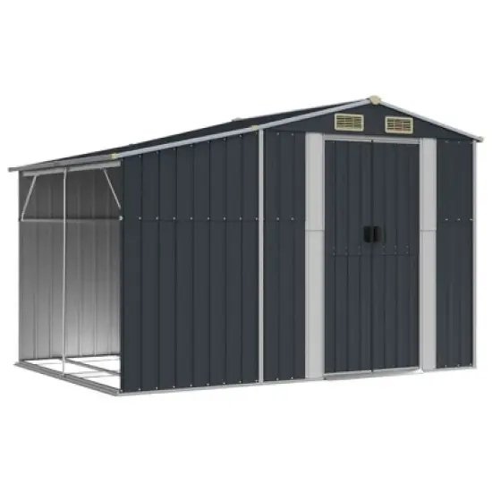 vidaXL Garden shed Metal Outdoor Storage Anthracite - Galvanized Steel Tool shed for Patio, Backyard, or Garden with Ventilation and sloped roof image {12}