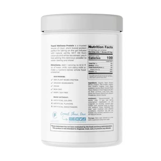 Teami Smooth Vanilla Wellness Protein Dietary Supplement - 13.6oz image {1}