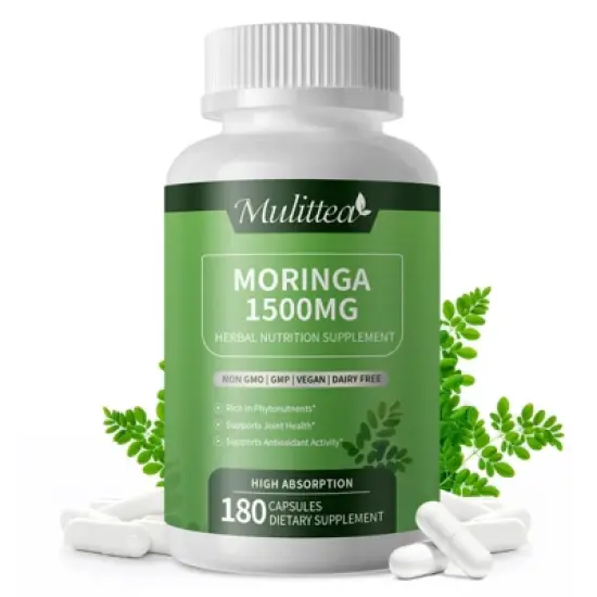 Mulittea Moringa Oleifera 1500 mg | 180 Powder Capsules for Men and Women | 90 Servings image {7}
