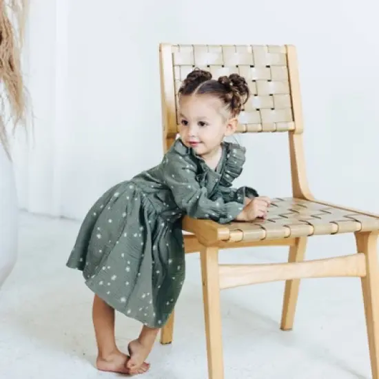 Grayson Collective Toddler Girls' Snowflake Gauze Ruffle Long Sleeve Dress - Green image {5}