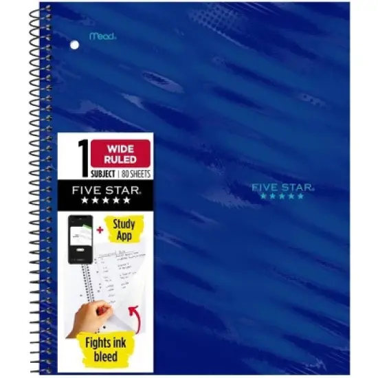 Five Star Active Subject Wide Ruled Notebook 80ct Blue image {8}