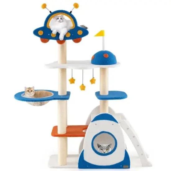 Tangkula Space Theme Cat Tree w/ Sisal Covered Scratching Posts UFO-shaped Top Perch image {10}