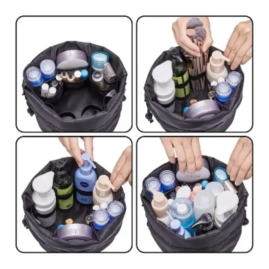 Narwey Barrel Drawstring Makeup Bag Travel Cosmetic Bag Large Toiletry Organizer Waterproof for Women image {2}