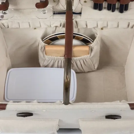 Natural Canvas Picnic Basket - Picnic Time: Wicker, Off-White, Easy-Close Fastener, Solid Pattern, 17.5" x 15" x 10" image {11}