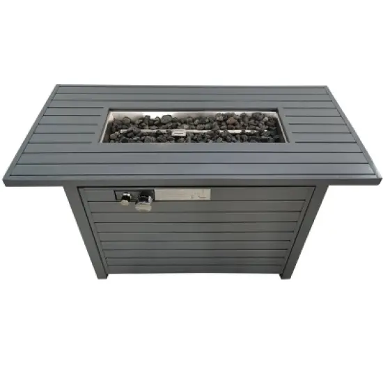 25'' H x 42'' W Steel Propane Outdoor Fire Pit Table with Lid (Grey) image {4}