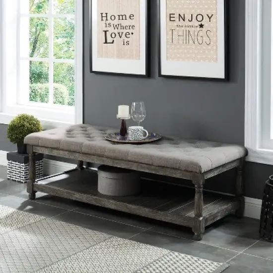 Arianna Tufted Bench Gray - HOMES: Inside + Out image {1}