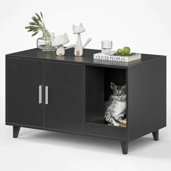 SEVOBAL Pet Crates and Houses, Modern Hidden Cat Box with Scratching Pad, for Living Room, Black, 33.5"*18.5"*19.9" image {5}