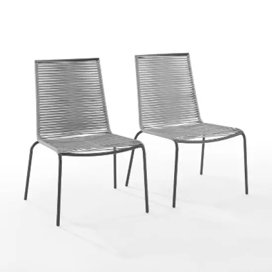 Fenton 2pk Outdoor Wicker Stackable Chairs - Gray - Crosley image {5}