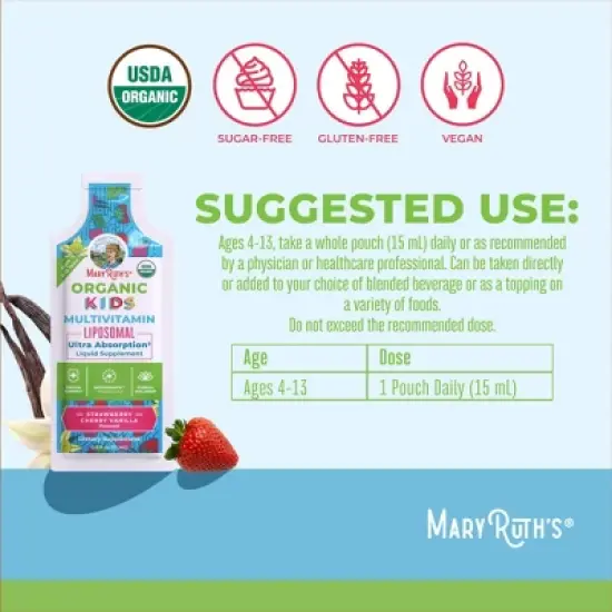 MaryRuth's Kids Multivitamin Liposomal, Strawberry Cherry & Vanilla, 0.5 oz 14-Pack image {2}