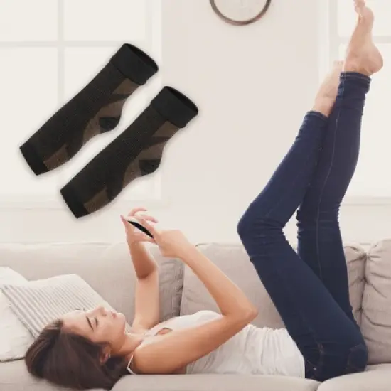 Unique Bargains Ankle Support Swelling Eases Foot Sleeve Brace Black Brown 1 Pair image {1}