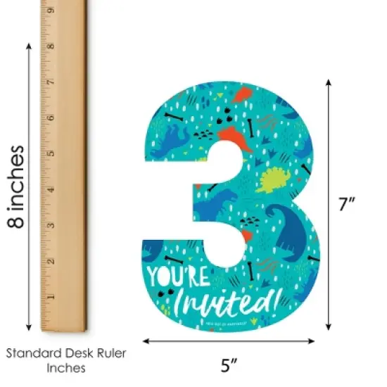 Big Dot of Happiness 3rd Birthday Roar Dinosaur - Shaped Fill-In Invites - Three Rex Dino Third Birthday Party Invitation Cards with Envelopes - 12 Ct image {4}