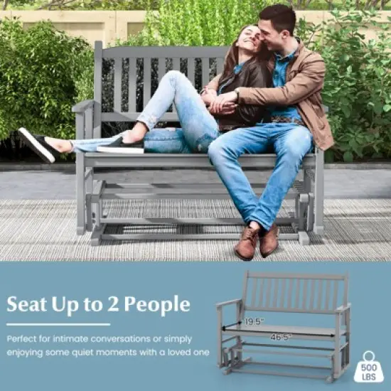 Costway Patio Glider Loveseat Chair Swing Rocking Bench with Slatted Seat & Curved Backrest White/Natural/Gray image {7}