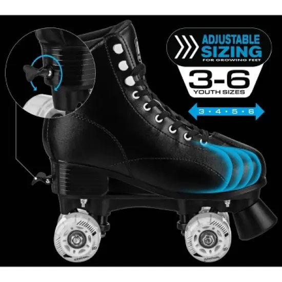 Roller Derby Youth Adjustable Roller Skates - Black 3-6: Lace-Up, Padded Boot Shaft image {5}