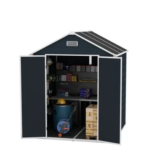 6*6ft resin storage shed, high quality pp material, rust and UV proof, large storage space, 12mm thick pp board, HD window lighting Dark gray image {15}