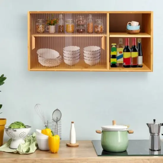 YIYIBYUS Small Kitchen Pantry Cabinet, Wall Sideboard with Glass Doors image {1}