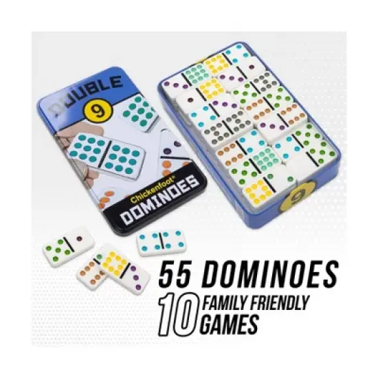 University Games Double 9 Chickenfoot Dominoes Board Game: Educational Party Game for 1-8 Players, Includes Storage Tin image {11}