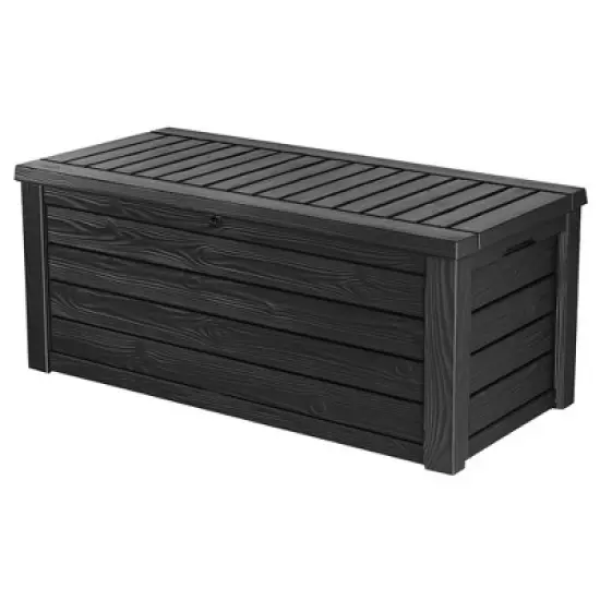 Keter Westwood Outdoor Resin 150 Gallon Deck Storage Box Organizer for Patio Furniture, Pool Toys and Yard Tools with Bench, Dark Gray (2 Pack) image {1}