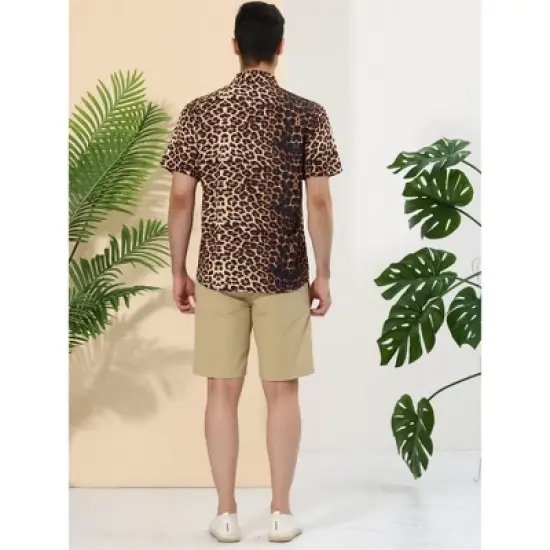 Lars Amadeus Men's Animal Print Shirt Short Sleeves Button Down Casual Summer Printed Shirts image {4}
