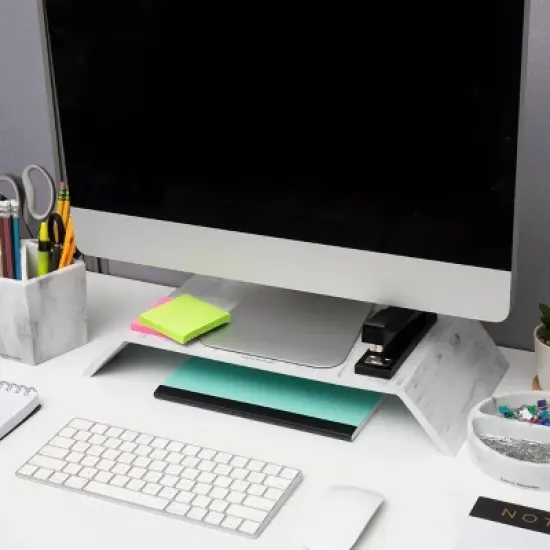 Mind Reader Marbella Collection Monitor Stand White: Desk Organizer & Office Riser, Plastic, Multicolored image {4}