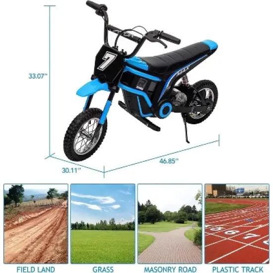 24V Kids Electric Dirt Bike, 350W Motor Ride On Motorcycle for Boys & Girls Ages 8-14, 3 Speed, 13.7 Miles Long Range, Shock Absorption image {1}