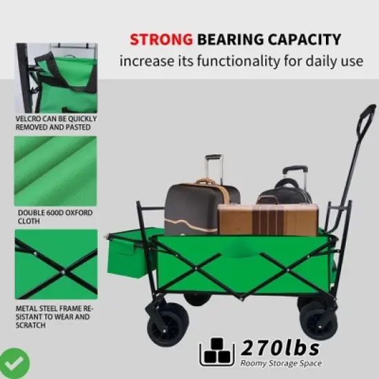 Collapsible Folding Wagon Cart w/ 7" All Terrain Wheels Heavy Duty Wagon Cart Grocery Wagon for Camping image {5}