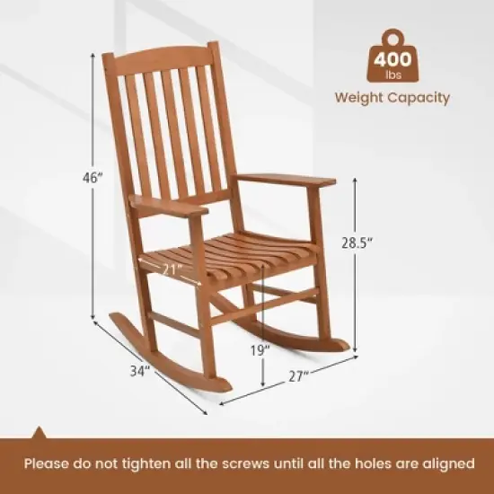 Tangkula Patio Rocking Chair w/ 400 lbs Weight Capacity Eucalyptus Wood Porch Rocker w/ High Back image {5}