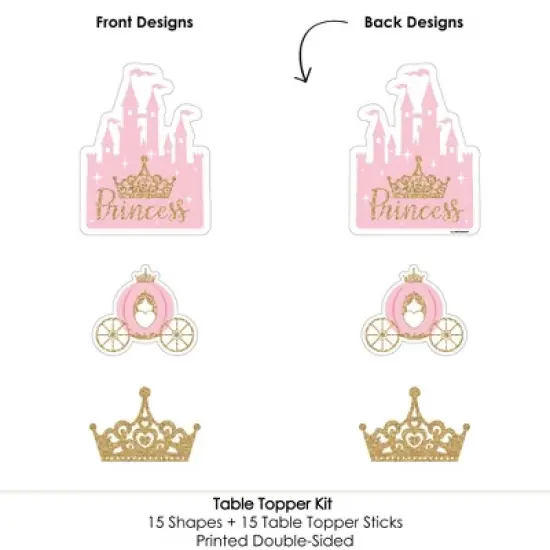 Big Dot of Happiness Little Princess Crown - Pink and Gold Princess Baby Shower or Birthday Party Centerpiece Sticks - Table Toppers - Set of 15 image {4}