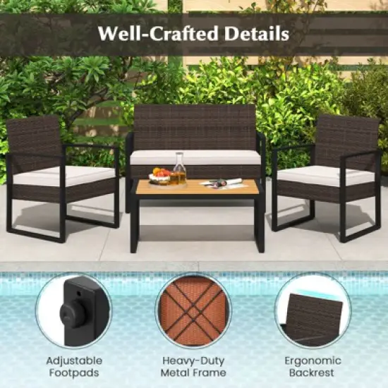 Costway 4 Piece Patio Furniture Set with Cushioned Chairs & Wood Plastic Coffee Table image {8}
