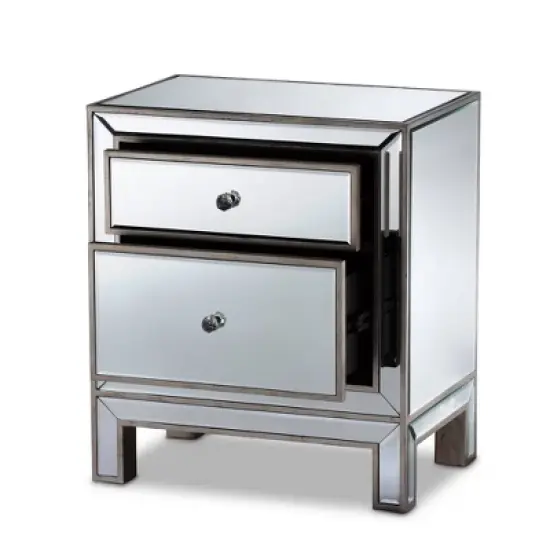 Fadri 2 Drawers Mirrored Nightstand - Baxton Studio image {1}