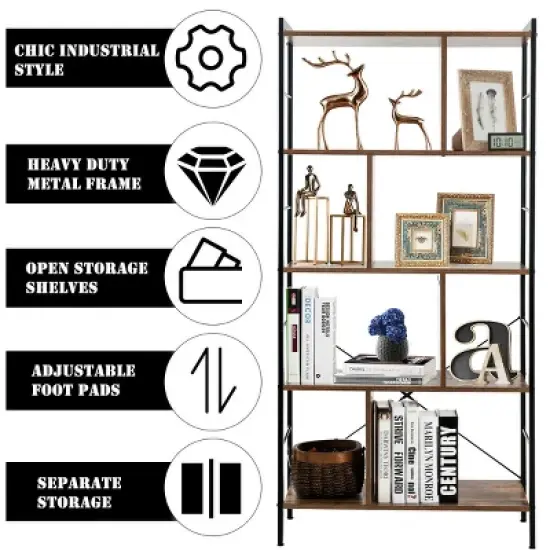 Costway 4-Tier Bookcase Industrial Bookshelf Floor Standing Storage Rack image {6}