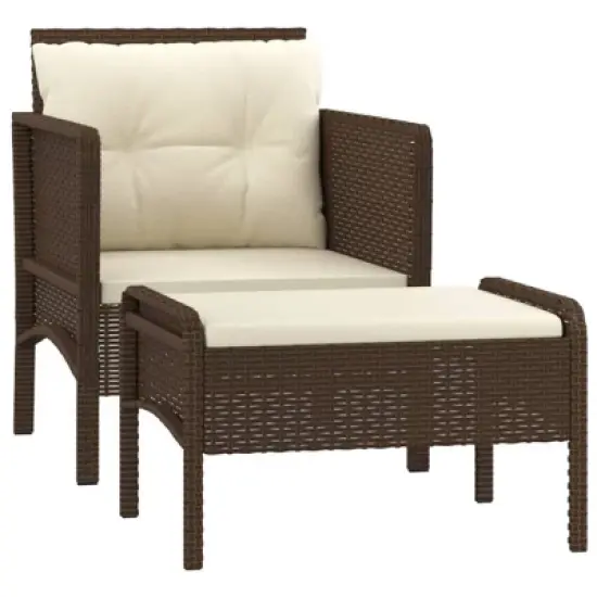 vidaXL 2 Piece Patio Lounge Set with Cushions Brown Poly Rattan image {8}