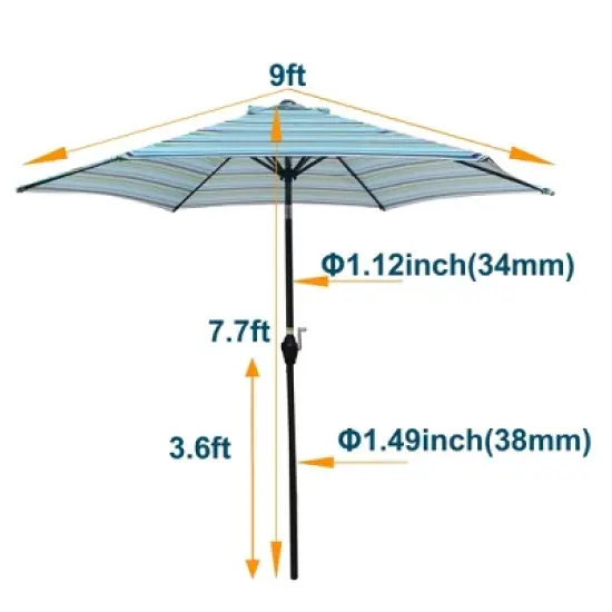PAGED 9FT Patio Umbrella Modern Outdoor Market Umbrella with Tilt, Crank and 6 Ribs for Garden and Poolside, Base Not Included image {4}