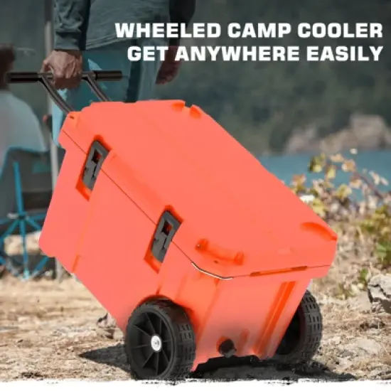 SOZT Red 55 qt. Portable Chest Cooler, Leak-Proof Outdoor Insulated Cooler with Handle and Wheels for Camping, Beach, Boat image {5}