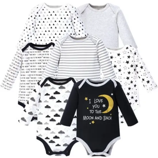 Hudson Baby Cotton Long-Sleeve Bodysuits 7pk, Moon And Back image {8}