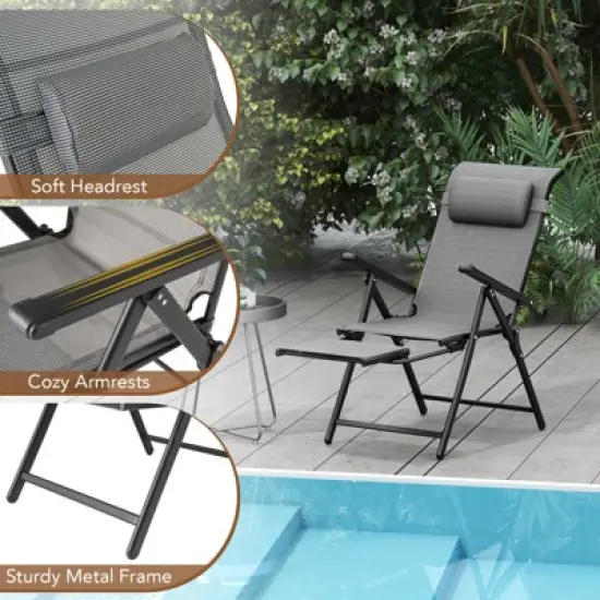 Tangkula Folding Patio Chairs Set of 4 Lounge Chairs w/ 10-Level Adjustable Backrests image {4}