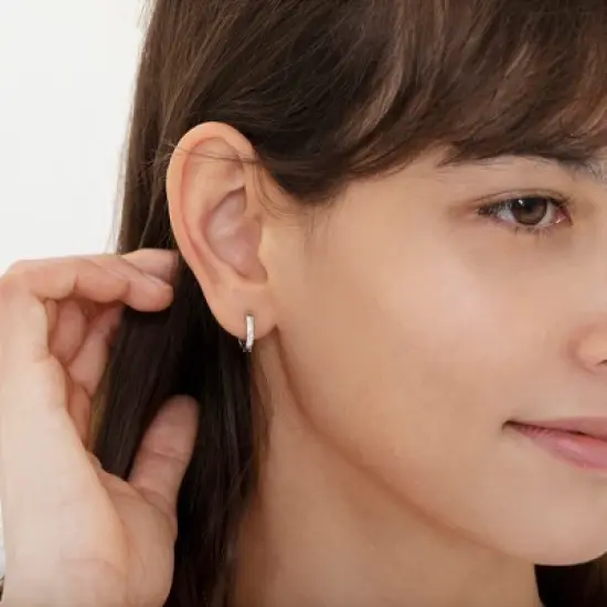 Girl's Staggered Gems Hoop Sterling Silver Earrings - In Season Jewelry image {1}