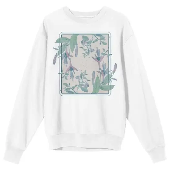 Fuchsia Flower Crew Neck Long Sleeve White Adult Sweatshirt image {3}