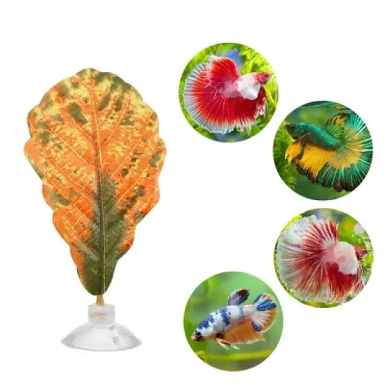 Unique Bargains Betta Fish Leaf Pad Hammock Plants for Fish Tank Green Red 4.13"x2.36" image {1}