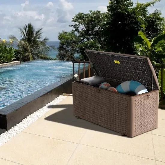 150 Gallon Lockable Resin Deck Box,Waterproof Outdoor Storage Box for Outdoor Cushion Storage,Garden Tools & Pool Accessories Storage,Brown image {3}