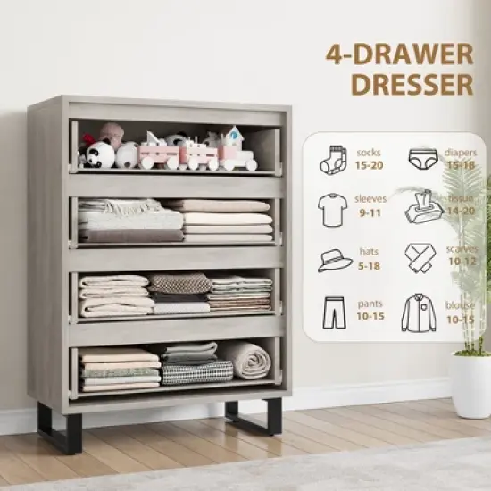 Garvee 4 Dresser for Bedroom, 41.7" Tall Dresser, Freestanding Vertical Drawer Cabinet with Storage, Wooden Closet Storage Chest for Bedroom image {6}