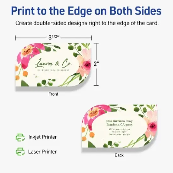 Avery Printable Leaf Business Cards, Sure Feed Technology, 2" x 3-1/2", Matte Ivory Cardstock, Print-to-The-Edge, Laser/Inkjet Printable, 80 Total image {5}