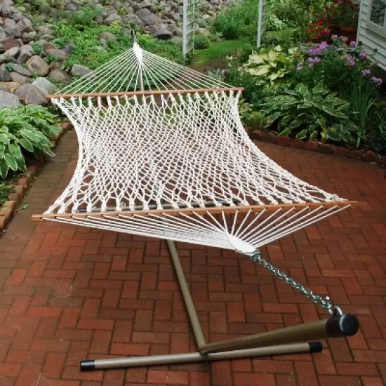 Double Cotton Rope Patio Hammock - White - Algoma image {3}