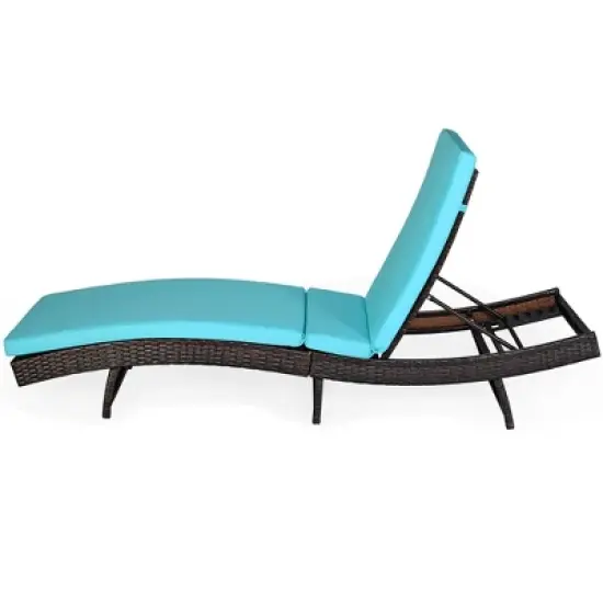 Costway 2PCS Patio Rattan Folding Lounge Chair Chaise Adjustable White\Turquoise Cushion image {8}