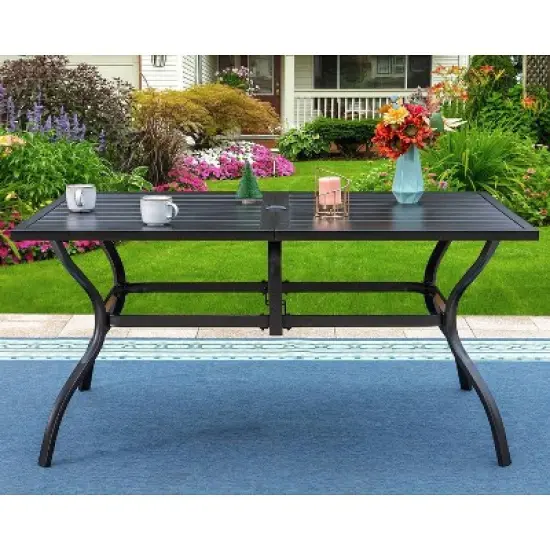 Outdoor Rectangle Steel Dining Table - Black - Captiva Designs image {1}