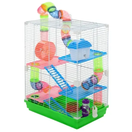 PawHut 5-Tier Hamster Cage Rodent Gerbil Habitat Habitat Metal Wire with Water Bottle, Food Dishes, Interior Ladder, Tube image {3}